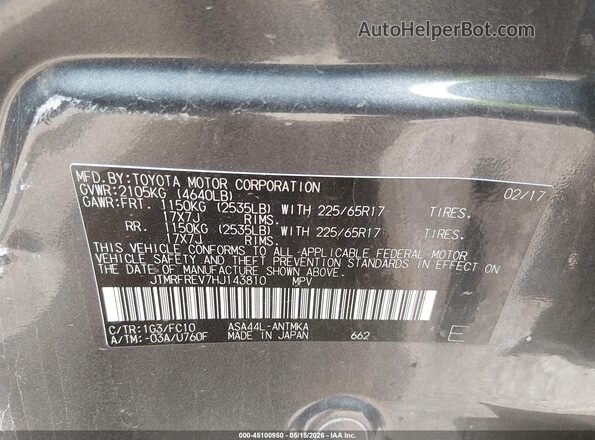 JTMRFREV7HJ143810 2017 TOYOTA RAV4 Gray 