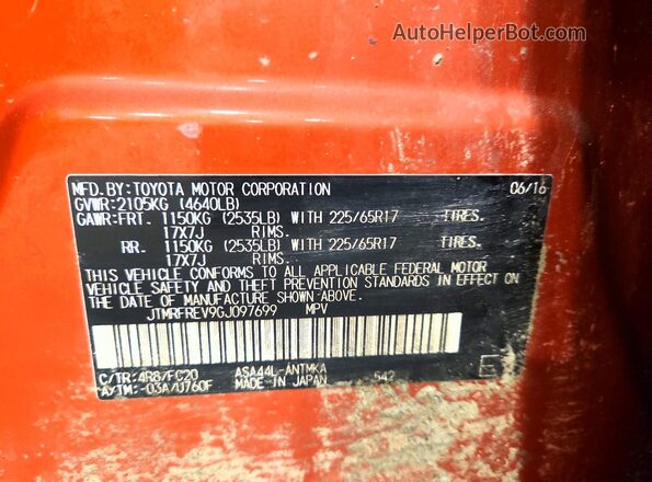JTMRFREV9GJ097699 2016 TOYOTA RAV4 Оранжевый 