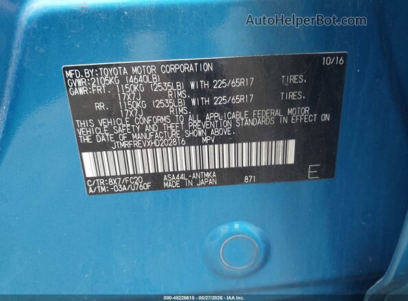 JTMRFREVXHD202816 2017 TOYOTA RAV4 Blue 
