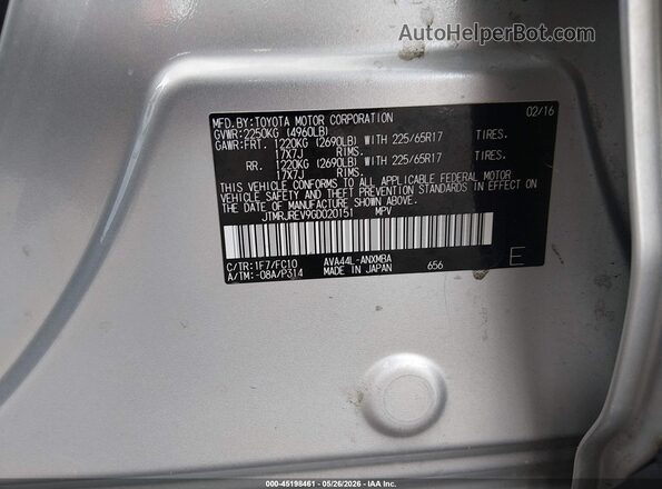 JTMRJREV9GD020151 2016 TOYOTA RAV4 HYBRID Silver Widok komory silnika