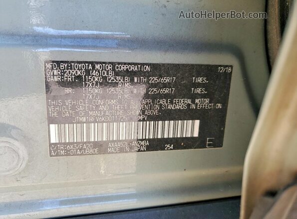 JTMW1RFV6KD011725 2019 TOYOTA RAV4 Gray 