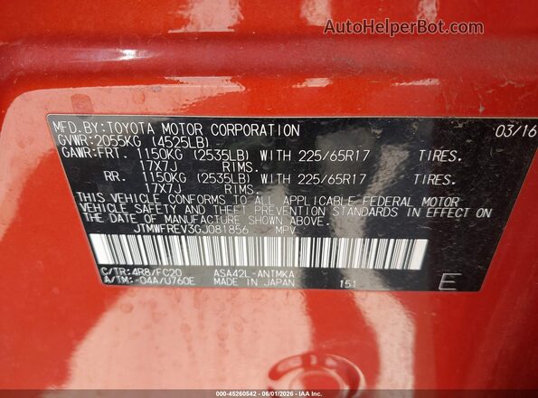 JTMWFREV3GJ081856 2016 TOYOTA RAV4 Orange 