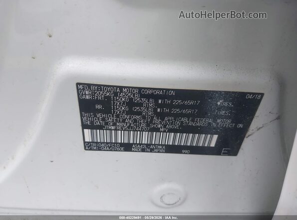 JTMWFREV5JJ744707 2018 TOYOTA RAV4 White Շարժիչի բաժամունքի տեսք