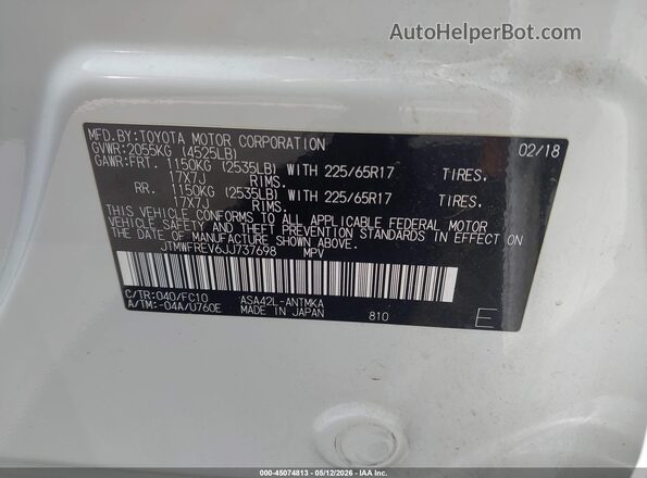 JTMWFREV6JJ737698 2018 TOYOTA LE White Vista del compartimento del motor