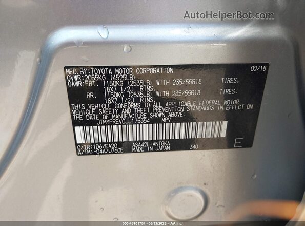 JTMYFREV0JJ175354 2018 TOYOTA LIMITED Silver Engine compartment view