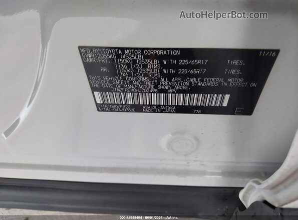 JTMZFREV0HJ702498 2017 TOYOTA LE Белый Вид подкапотного пространства