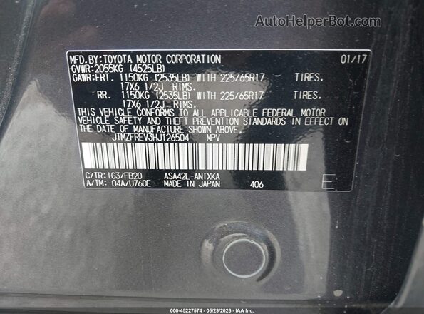 JTMZFREV3HJ126504 2017 TOYOTA RAV4 Gray Շարժիչի բաժամունքի տեսք