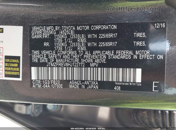 JTMZFREV8HJ122772 2017 TOYOTA RAV4 Серый 