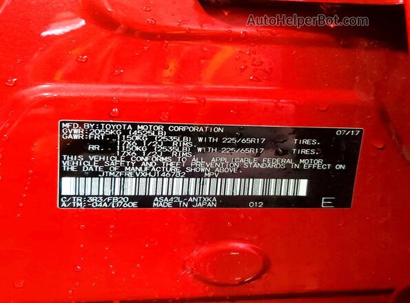 JTMZFREVXHJ146782 2017 TOYOTA RAV4 Red 