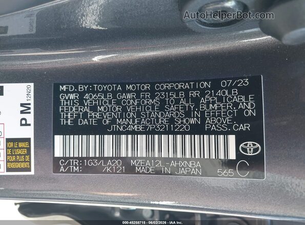 JTNC4MBE7P3211220 2023 TOYOTA COROLLA Gray Շարժիչի բաժամունքի տեսք