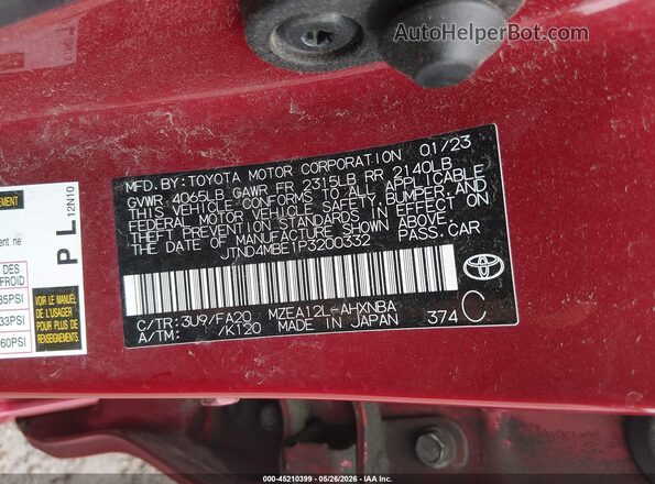 JTND4MBE1P3200332 2023 TOYOTA COROLLA Red Widok komory silnika