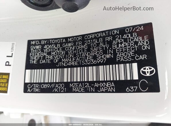 JTND4MBE1S3236997 2025 TOYOTA LL White 