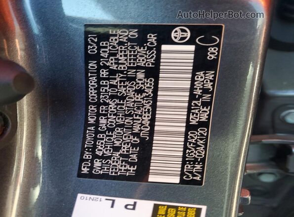 JTND4MBE5M3134055 2021 TOYOTA LL Gray 