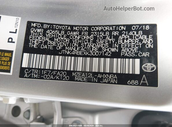 JTNK4RBEXK3007142 2019 TOYOTA COROLLA Серебряный Вид подкапотного пространства