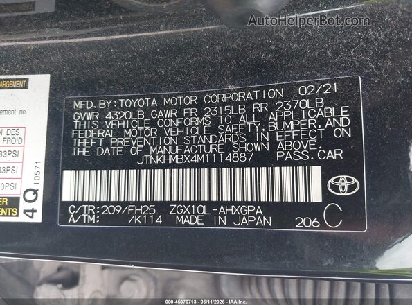 JTNKHMBX4M1114887 2021 TOYOTA C-HR Black Widok komory silnika