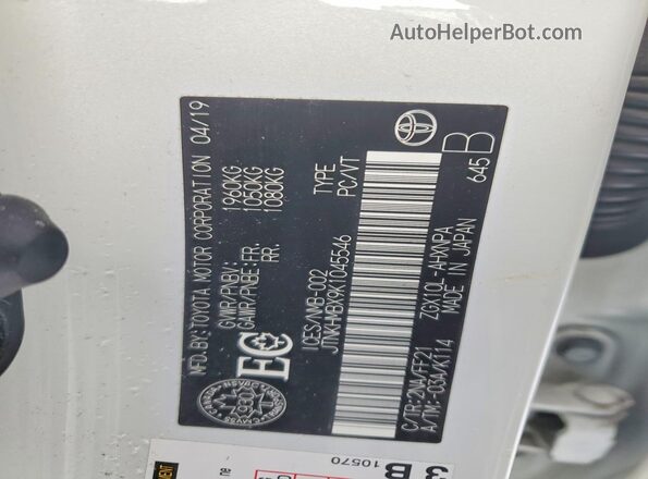 JTNKHMBX9K1045546 2019 TOYOTA C-HR White Vista interior de 360 grados