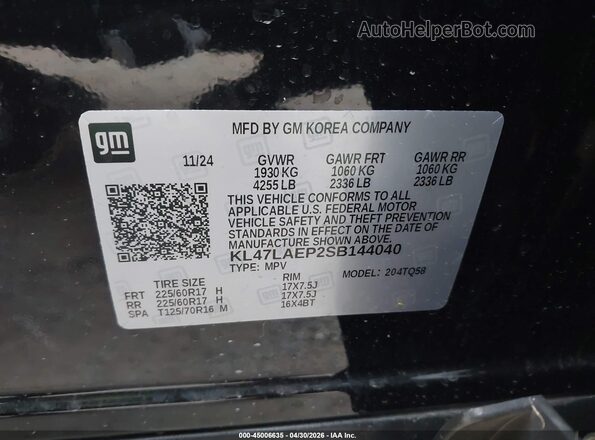 KL47LAEP2SB144040 2025 BUICK OTHER Black Vista del compartimento del motor