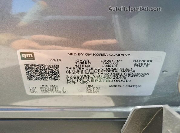 KL47LAEP3TB195533 2026 BUICK OTHER Silver Widok naklejki z numerem VIN