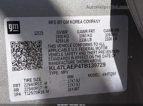 KL47LAEP4TB139729 2026 BUICK OTHER Gray Vista del compartimento del motor
