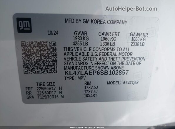 KL47LAEP6SB102857 2025 BUICK OTHER White Вид підкапотного простору