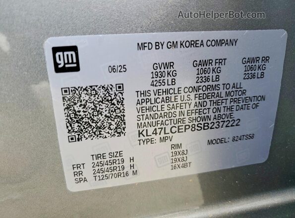 KL47LCEP8SB237222 2025 BUICK OTHER Gray Вид наклейки з VIN-кодом