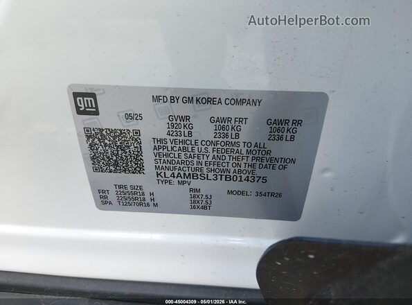 KL4AMBSL3TB014375 2026 BUICK ENCORE White Widok komory silnika
