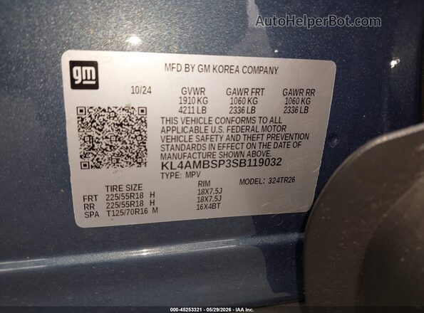 KL4AMBSP3SB119032 2025 BUICK ENCORE Blue Շարժիչի բաժամունքի տեսք