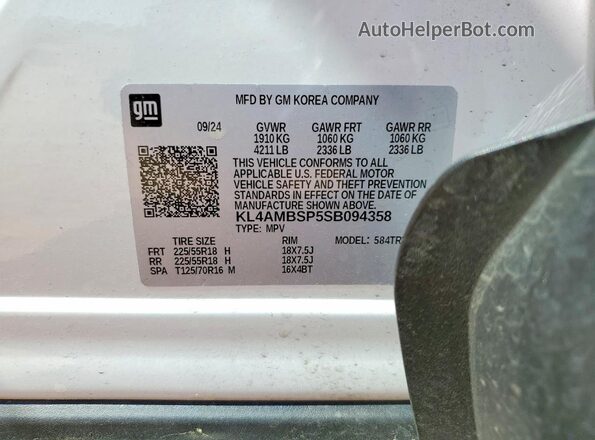 KL4AMBSP5SB094358 2025 BUICK ENCORE Белый Вид наклейки с VIN-кодом