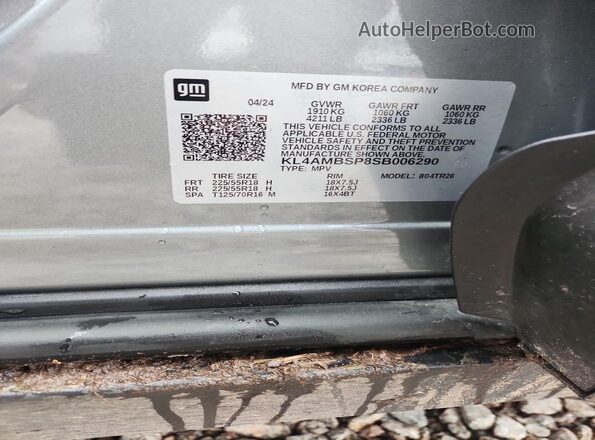 KL4AMBSP8SB006290 2025 BUICK ENCORE Gray VIN կոդի պիտակի տեսք