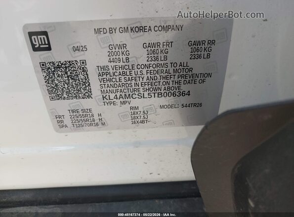 KL4AMCSL5TB006364 2026 BUICK ENCORE White Вид підкапотного простору
