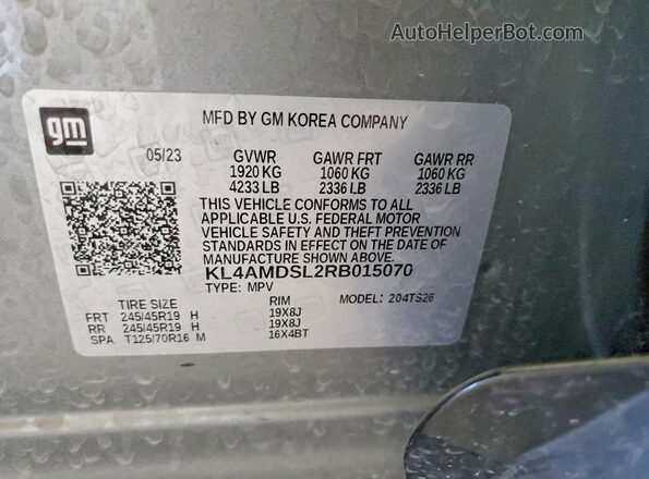 KL4AMDSL2RB015070 2024 BUICK ENCORE Gray Widok naklejki z numerem VIN