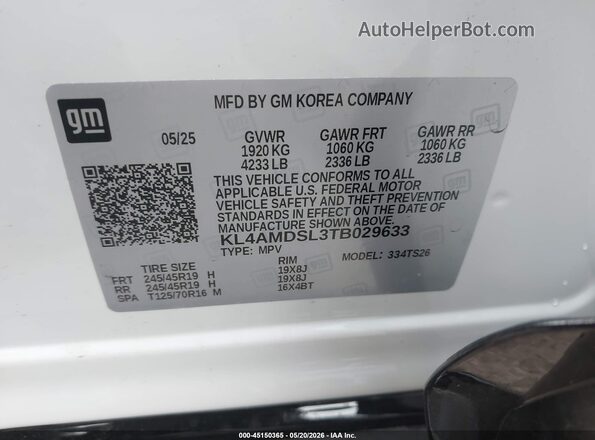 KL4AMDSL3TB029633 2026 BUICK ENCORE White Вид підкапотного простору