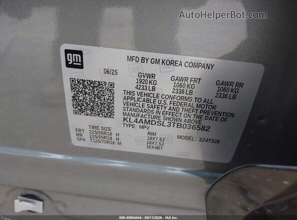 KL4AMDSL3TB036582 2026 BUICK ENCORE Gray Вид підкапотного простору
