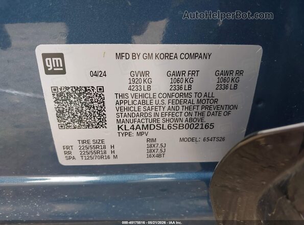 KL4AMDSL6SB002165 2025 BUICK ENCORE Blue Vista del compartimento del motor