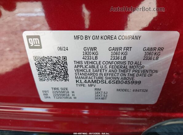 KL4AMDSL6SB045999 2025 BUICK ENCORE Red Շարժիչի բաժամունքի տեսք