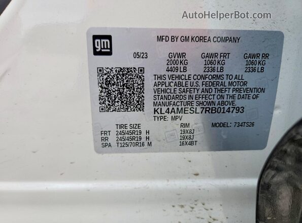 KL4AMESL7RB014793 2024 BUICK ENCORE White Vista de la etiqueta del VIN