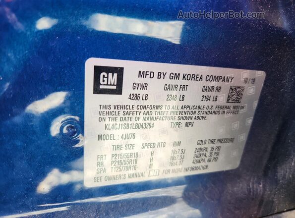 KL4CJ1SB1LB043294 2020 BUICK ENCORE Blue ძრავის განყოფილების ხედი