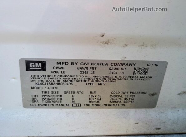 KL4CJ1SB2HB052495 2017 BUICK ENCORE White 