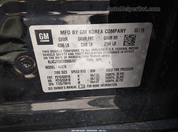 KL4CJ1SB2KB886497 2019 BUICK ENCORE Black Engine compartment view