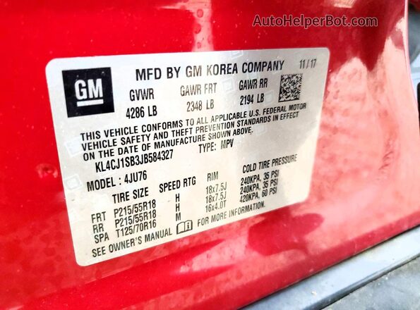 KL4CJ1SB3JB584327 2018 BUICK ENCORE Red 