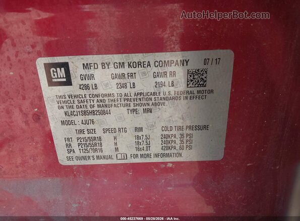 KL4CJ1SB5HB250844 2017 BUICK ENCORE Red Widok komory silnika