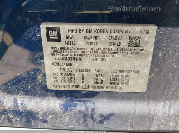 KL4CJ2SB9KB789478 2019 BUICK ENCORE Blue Vista del compartimento del motor