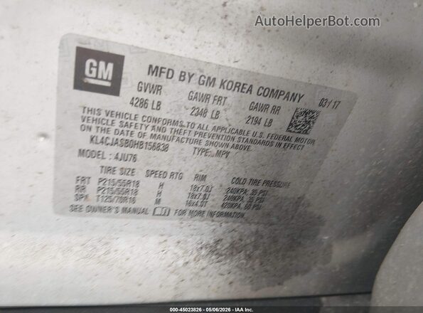 KL4CJASB0HB156838 2017 BUICK ENCORE White 