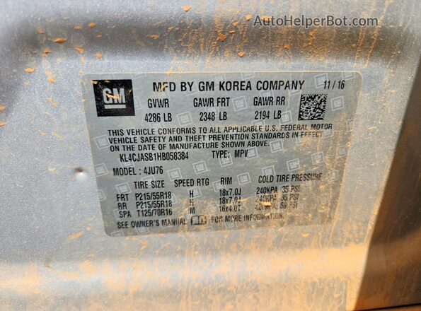 KL4CJASB1HB058384 2017 BUICK ENCORE Silver 