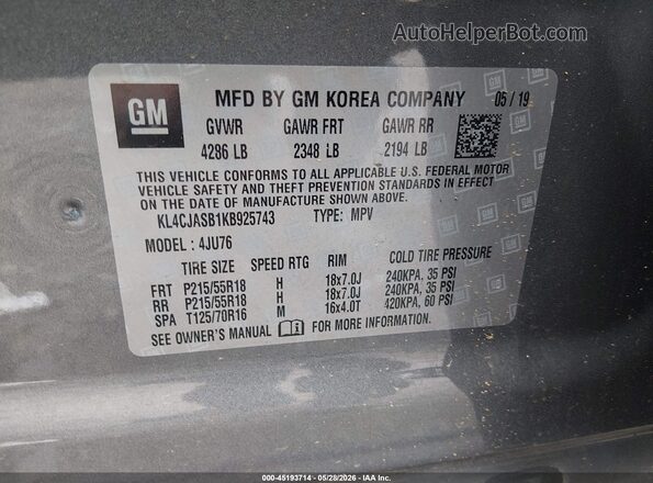 KL4CJASB1KB925743 2019 BUICK ENCORE Light Blue Вид подкапотного пространства