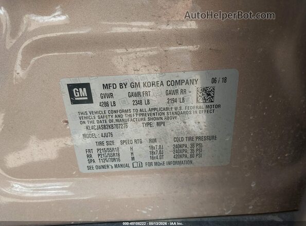 KL4CJASB2KB707276 2019 BUICK ENCORE Gold Widok komory silnika