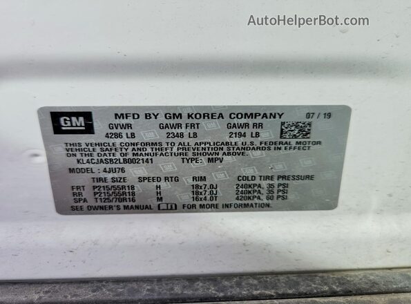 KL4CJASB2LB002141 2020 BUICK ENCORE White 