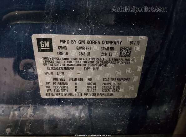 KL4CJASB2LB016895 2020 BUICK ENCORE Blue Widok komory silnika