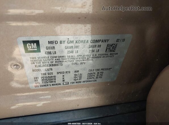 KL4CJASB3KB869773 2019 BUICK ENCORE Gold Вид підкапотного простору