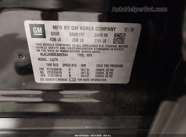 KL4CJASB3LB092044 2020 BUICK ENCORE Black Вид підкапотного простору